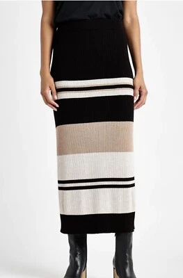 NUEVO CON ETIQUETAS Espléndida Falda Georgie A Rayas Acanaladas en Negro Multi Tostado Marfil XL Foto 1 de 4