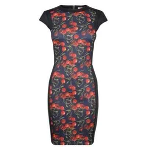 Ted Baker Luski figurbetontes Scuba-Kleid Damen marineblau Kirschmuster ~ Größe 3 UK 12 - Bild 1 von 12
