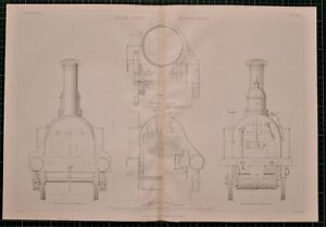 1855 LOCOMOTIVE PRINT ALLAN'S ENGINE CREWE LINK MOTION SECTIONAL FIRE BOX 