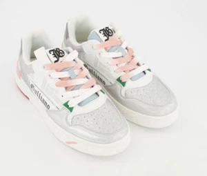 Sneakers John Galliano bianco argento stampa gazzetta logo EUR37 UK 4 nuove con etichette - Foto 1 di 10