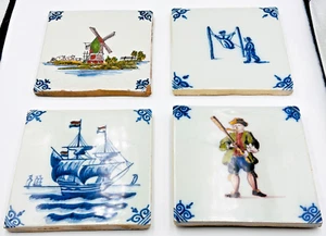 Vintage Hand Painted Makkum Tiles by Royal Tichelaar Dutch Pottery Set of FOUR - Bild 1 von 7