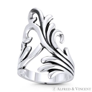 Anillo para mano derecha de diseño largo/ancho oxidado de plata esterlina 925 con dije de planta vid - Imagen 1 de 1