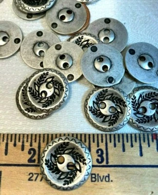 laurels buttons metal silver tone black 3/4"-19mm  6 pcs - Image 1 of 4