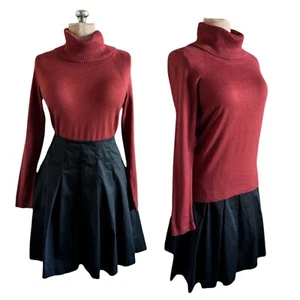 Ann Taylor Small Burgundy Silk Cashmere Turtleneck Red Minimal Career Classic - Picture 1 of 14