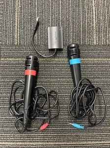 Sony PS2 PS3 Singstar 2 Microphones With Adapter Dongle Red And Blue Set Bundle - Picture 1 of 4