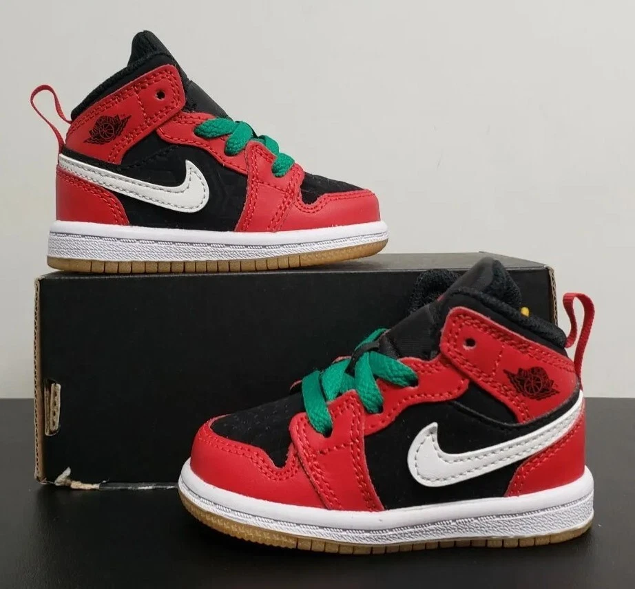 Nike Jordan 1 Mid SE Toddler Christmas Red Black White DQ8420-006 Sz 4c