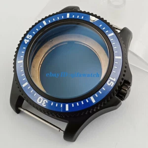 44 mm blaue Keramiklünette schwarzes Gehäuse passt ETA 2836 Miyota 8215 8205 DG2813 Uhr - Bild 1 von 5