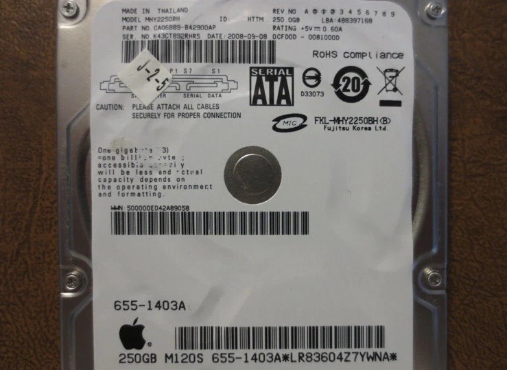 Fujitsu MHY2250BH CA06889-B42900AP 0CFD0D-0081000D Apple#655-1403A 250gb Sata  - Image 1 of 1