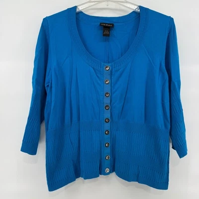 Cárdigan Lane Bryant Azul Talla Grande 26/28 Manga 3/4 Botón Delantero 4X Foto 1 de 4