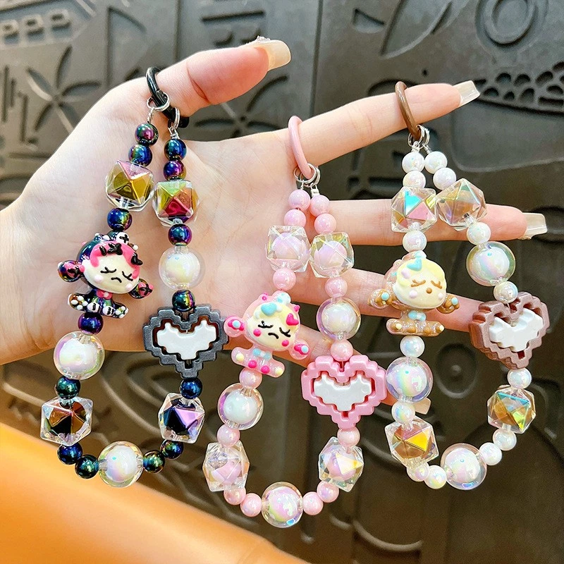 Phone Charm Colorful Crystal Pearl Beaded Chain Bracelet Detachable Anti Drop Wrist Strap Anti Theft Stylish Wristlet Case Women Girls Gift