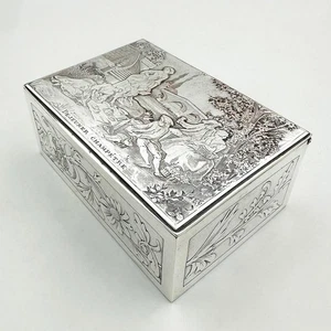 ANTIGUA CAJA BARATIJA FRANCESA PLACA PLATA ABANICO CHAMPETRE - Imagen 1 de 8