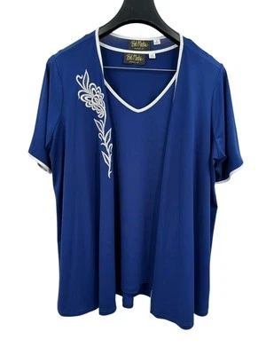 Bob Mackie носимый искусства кардиган рубашка комплект 1 X синий короткий Slv цветочный Slinky трикотажа - Изображение 1 из 4