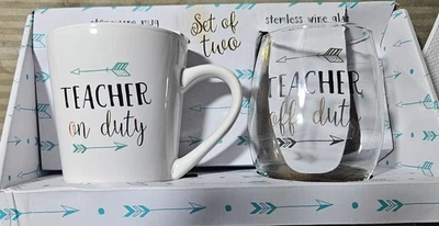 Home Essentials Stoneware TEACHER ON DUTY MUG & Stemless WINE GLASS "OFF DUTY"  - Image 1 of 4