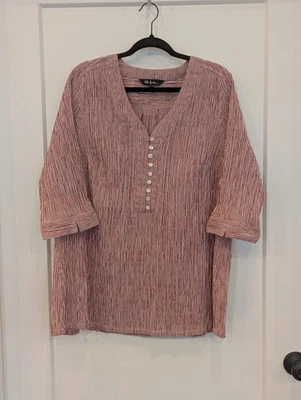 Ulla Popken 16/18 Plus Top Tunic Red Stripe 3/4 Sleeve Crinkle Preppy Casual EUC - Image 1 of 4