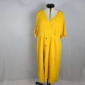 Bloomchic Dress Women's 3X Plus Short Strappy Sleeve Wrap V-Neck Yellow Gold NWT - Picture 1 of 9