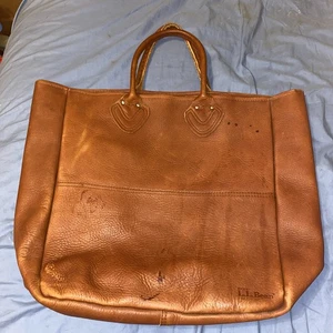 VTG LL BEAN Large All Leather Boat Tote Classic Shopper Bag With Pocket - Picture 1 of 16