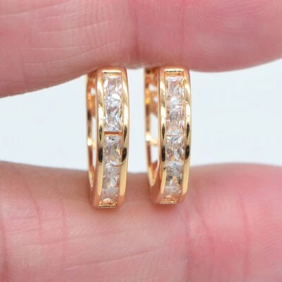 Emerald Cut Simulated Diamond Clip On Hoop Earrings In 14k Yellow Gold Plated - Image 1 of 4