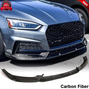 Carbon Fiber Front Bumper Lip Chin Spoiler for Audi A5 B9 Sline S5 2D 4D 2017-19 - Picture 1 of 12