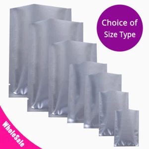 Many Sizes for Matte Silver Flat Foil Mylar Heat-Sealable Open Top Pouch Bag S04 - Picture 1 of 14