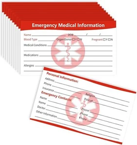 [10 Pack] Emergency Medical Information ID Card Emergency Contact ID Card - Picture 1 of 7