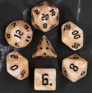 Beige Pearl 7-Dice Set Cream Marble w/Black Dnd Dice Acrylic - Picture 1 of 4