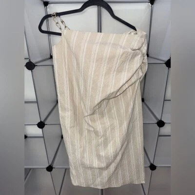 Falda midi de cadena acanalada a rayas de lino talla L de ZARA Foto 1 de 4