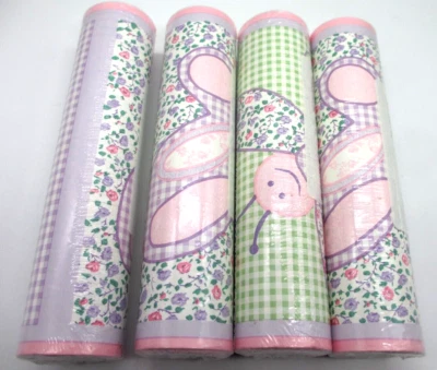 4 rollos de papel tapiz vintage con borde de vivero mariposas flores 5 yardas Foto 1 de 4