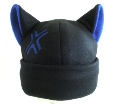 ANGRY kitty CAT ear HAT beanie BLACK & BLUE anime cosplay Easter HALLOWEEN - Image 1 of 4