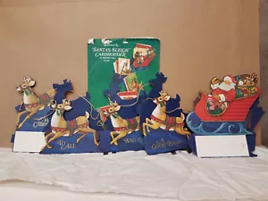 Card Holder Santas Sleigh with Deer & Reighns 10 inch Tall Hallmark Vintage - Picture 1 of 24