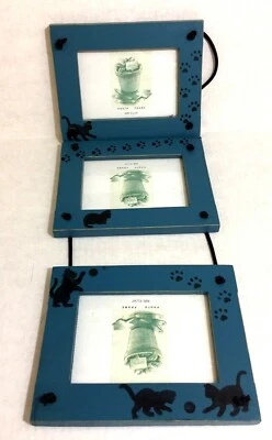 Set of 3 3/5" x 5" Picture Blue Wood Frames Multi Photo Frames Collage Cats - Image 1 of 4