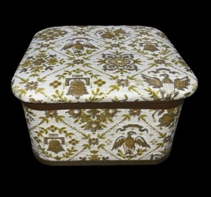 Vintage MCM Redmon Sewing box basket eagles Bells Tray Insert Gold Cream Crafts - Picture 1 of 24