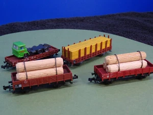 Minitrix / Fleischmann Niederbordwagen beladen 4 Stück Gebraucht 1:160 NB112 - Bild 1 von 5