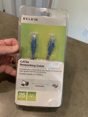 Belkin CAT5e Networking Cable Blue 25 Ft. NIB - Image 1 of 4