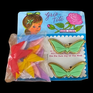 Vintage Hair Barrettes - Butterfly "Grip-tite" Set with interchangeable colors - Picture 1 of 10