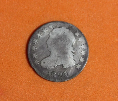 Moneda de diez centavos busto con tapa superior puntiaguda 1824 #P02731 Foto 1 de 2