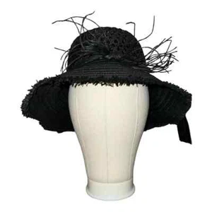 Steve Madden Womens Open Weave Straw Bucket Hat Black One Size New - Picture 1 of 8