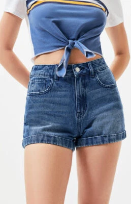 Pantalones Cortos PacSun Los Angeles Para Mujer Mike Azul Denim Tiro Alto Mamá Talla 25 Nuevos  Foto 1 de 3