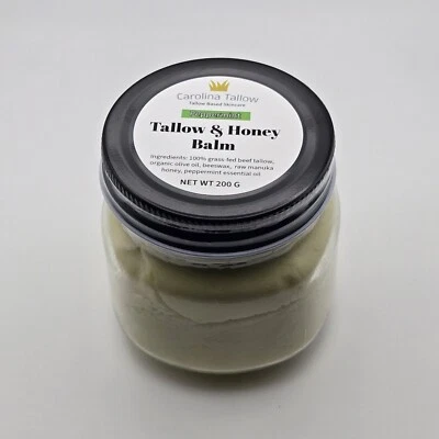 Peppermint- Tallow and Honey Balm (100% grass-fed), 8oz Jar (200g) - Image 1 of 2