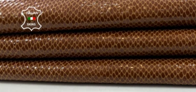 BROWN SHINY SNAKE PRINT ON Soft Italian Goatskin Goat Leather 3sqf 0.7mm #C4871 - Image 1 of 4
