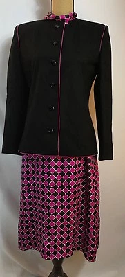 1960's ROBERT LEONARD Hot Pink Geometric Houndstooth Blazer & Dress Size 10 - Image 1 of 4
