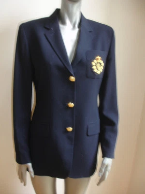 CHAQUETA BLAZER RALPH LAUREN MUJER talla 6 CRESTA AZUL CORONA LANA ESTAMBRE IMPRESIONANTE Foto 1 de 4