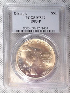 1983-P Olympic Discus Commemorative Silver Dollar PCGS MS69 Los Angeles #W1454 - Picture 1 of 2