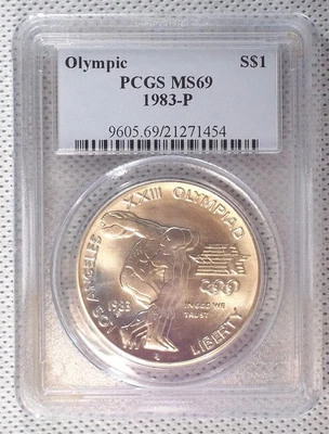 1983-P Olympic Discus Commemorative Silver Dollar PCGS MS69 Los Angeles #W1454 - Image 1 of 2