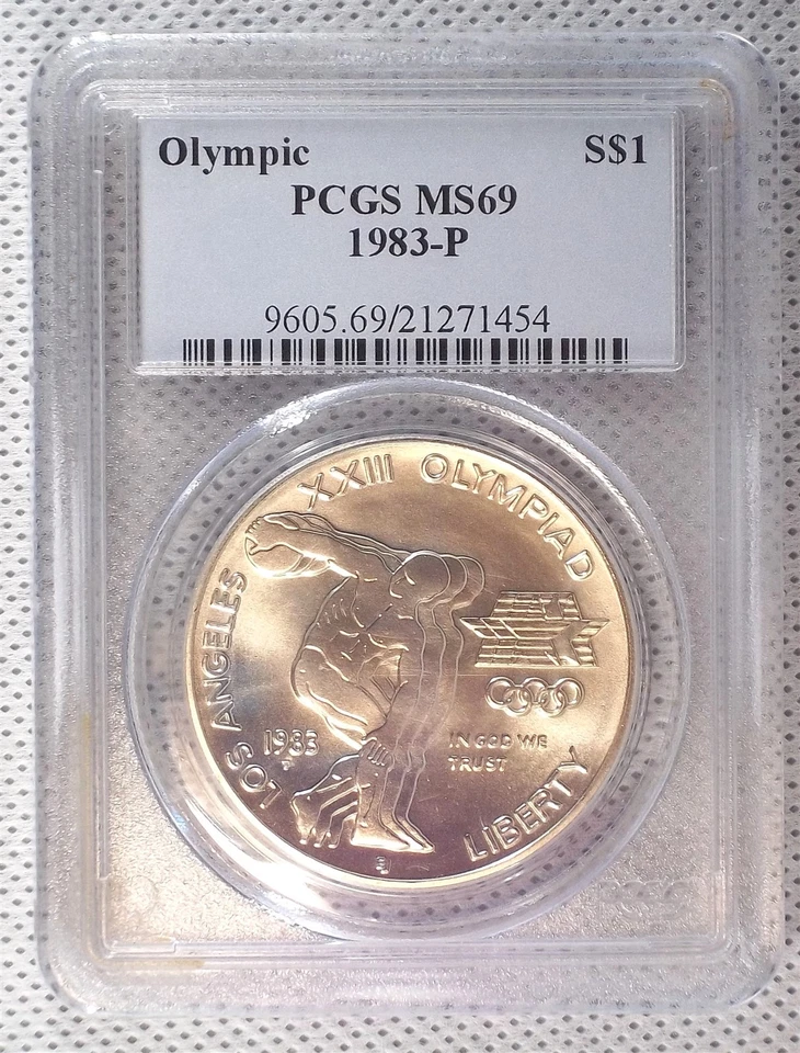 1983-P Olympic Discus Commemorative Silver Dollar PCGS MS69 Los Angeles #W1454 - Image 1 of 2