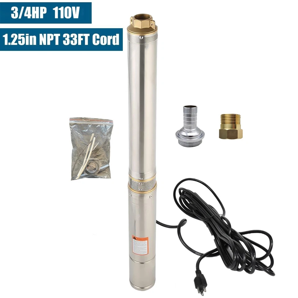 Bomba sumergible de pozo profundo 3/4 HP 3"" OD 115 V 13 GPM 247 pies Hmax 60 Hz 1,25 pulgadas NPT Foto 1 de 4