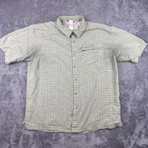 The North Face Shirt Mens XL Green Check Button Up Short Sleeve Zip Pocket - Picture 1 of 8