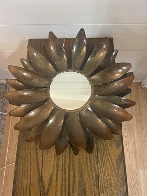 Espejo de flores de metal bronce aceitado herrajes de restauración Lotus 16" rústico pesado Foto 1 de 4