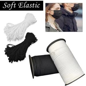 White & Black Flat Elastic Cord 3/4/5mm Stretch Band for Sewing Face Masks - Picture 1 of 15