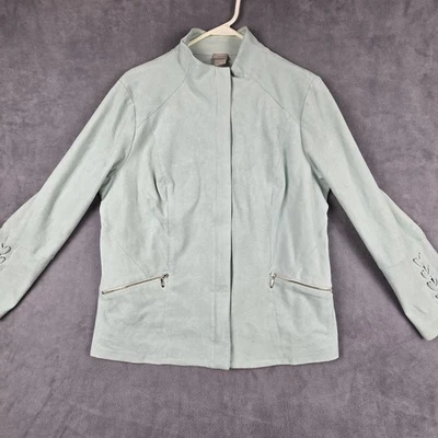 Куртка женская Chico's из искусственной замши бирюзовая на шнуровке на молнии размер 2 - Изображение 1 из 4