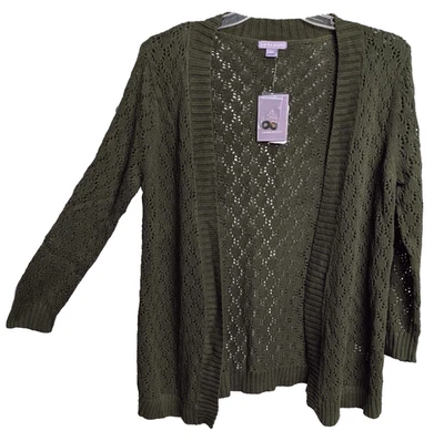 XL LAURA SCOTT VERDE POINTELLE FRENTE ABIERTO MANGA LARGA ALGODÓN CÁRDIGAN SUÉTER TOP Foto 1 de 4